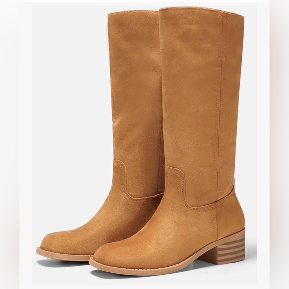 New Coutgo Knee High Square Toe Boots Brown